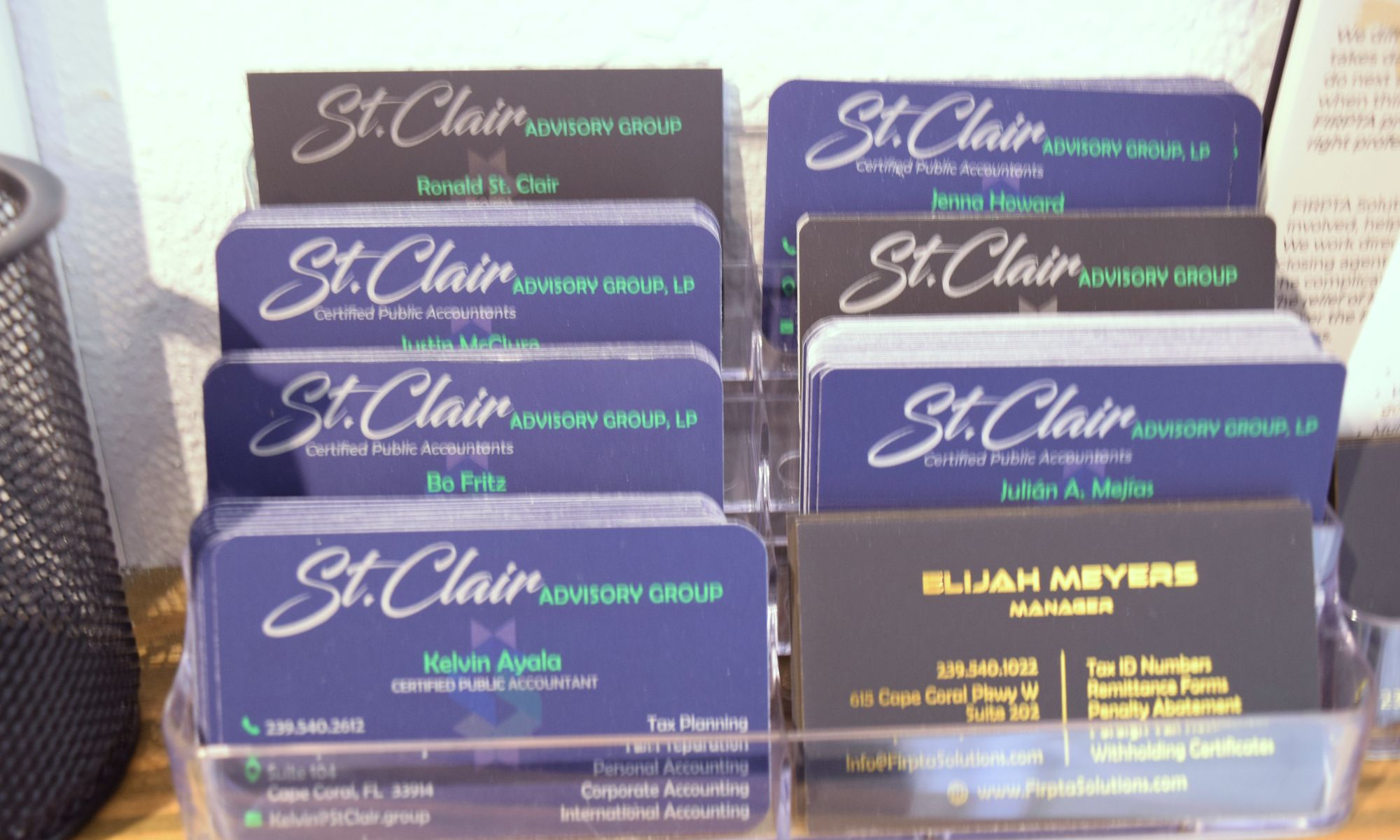 St. Clair team business cards