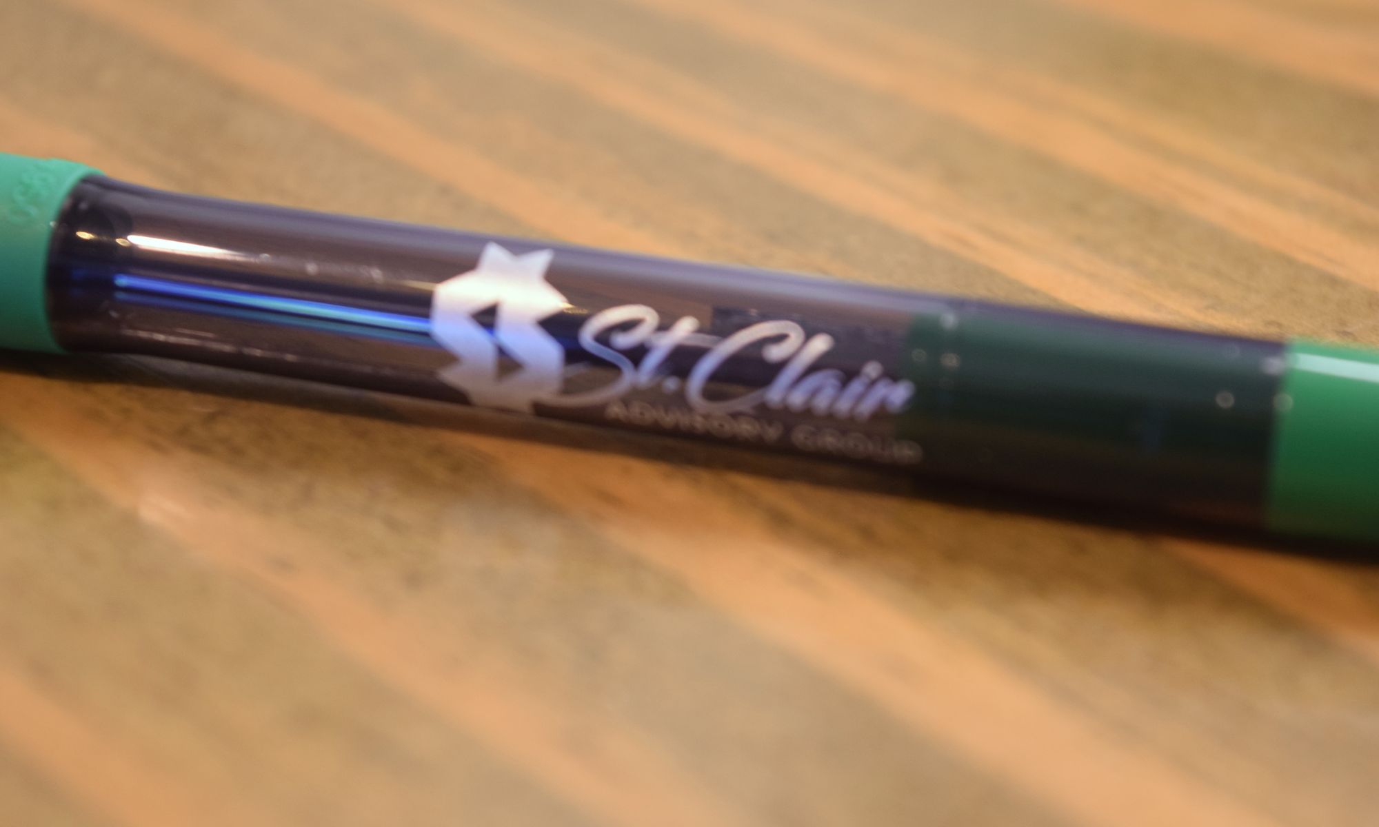 St. Clair branded pen, close up